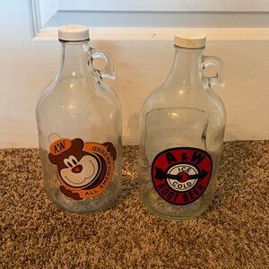 Root Beer Glass Growler Jug - Clear with Brown & Red Labels